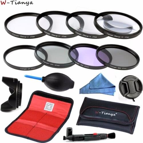 WTIANYA 52 55 58mm 62 67mm 72 77mm UV+CPL+FLD+ND4 Filter+Close up Filters 1 2 4 10+Filter Case for NIKON CANON SONY DSLR Lens