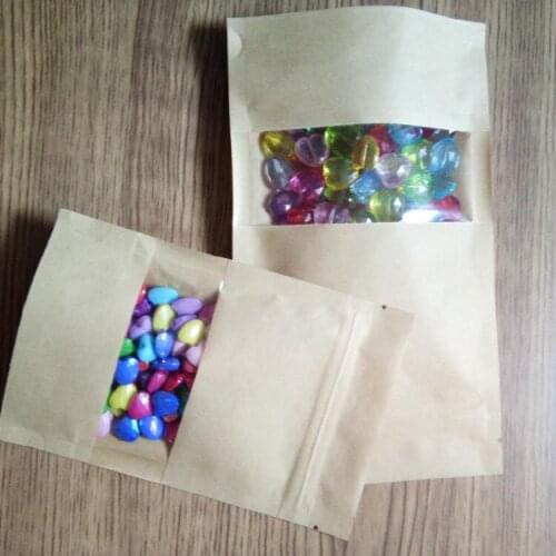 Hot 20cmx30cm stand-up zip lock brown kraft paper bag leisure nut bag with matte window and gift packing ziplock Bags