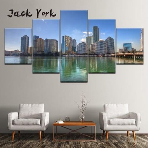 Canvas Painting landscape Skyline of sky and building 5 Pieces Wall Art Painting Modular Wallpapers Poster Print Home Decor
