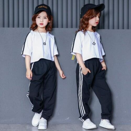 Childrens Street Dance Set Girls Hip Hop Short Sleeve Dancewear Tops + Pants Modern Jazz Dance Performance Stage Outfits