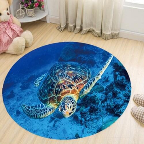 Sea Turtle Printed Round rug and carpet Coral Velvet Computer Chair Floor Mats Child Bedroom Tent Play Game Large Area Carpets
