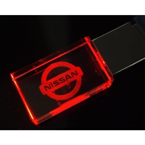 Creative Crystal USB Stick 2.0 NISSAN LED Car Logo Usb Flash Drive Memory Stick Pen Drive 32GB/16GB/8GB Storage Disk 128GB Gifts