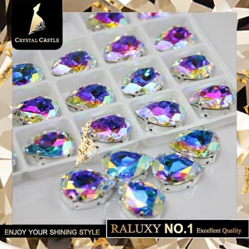 Crystal Castle Sewing Fancy Stone Setting Rivoli Rectangle Pear Shaped AB Crystal Strass Sew On Point back Rhinestone