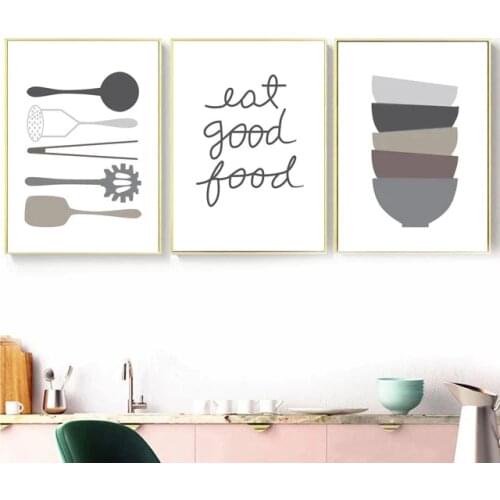 Kitchen Ware Spoon Bowl Quotes Minimalism Wall Art Canvas Painting Nordic Posters And Prints Wall Pictures For Dining Room Decor