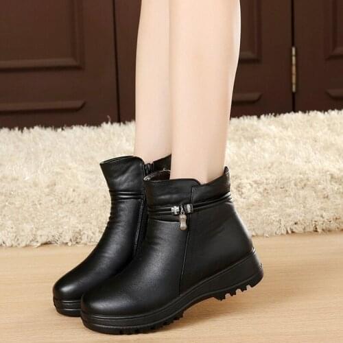 Masorini 2018 Fashion Winter Shoes Women Genuine Leather Ankle Flat Boots Comfortable Warm Woman Snow Boots Free Shipping W-090