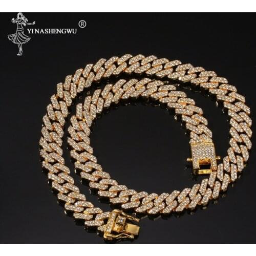 Micro Paved 12mm S-Link Miami Cuban Necklaces & Bracelet Set Hiphop Mens Iced Out Rhinestones Fashion Jewelry Mens Jewelry