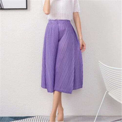 Miyake pleated wide-leg pants womens fashion loose large size comfortable high-waist cropped trousers straight leg pants women