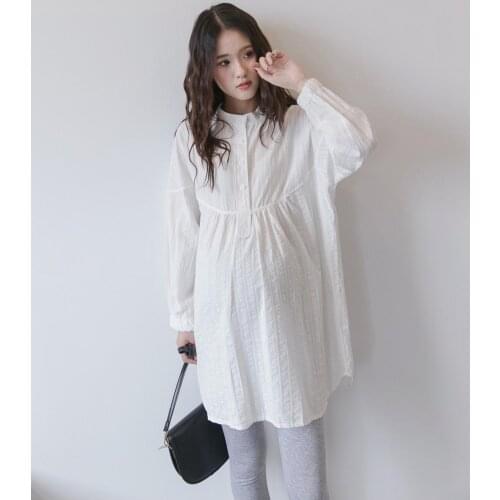 Trend Spring and Autumn Maternity Tops Autumn Wear Loose Fashion White Shirt Long Long Sleeve Maternity Shirt Dress