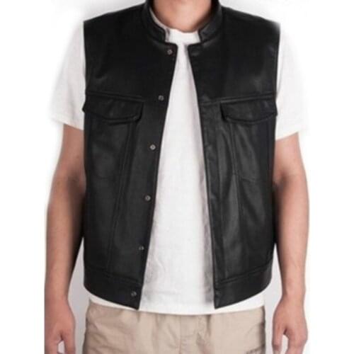 Elderly warm vest motocross racing mens leather vest black vest jacket S-XXXL optional