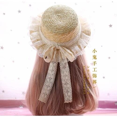 Lolita soft sister straw hat department -based simple diy manual sen bowknot ribbon lace cotton straw