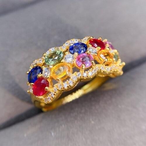 Natural real colorful sapphire ring Per jewelry 925 sterling silver 3*4mm 0.3ct*10pcs gemstone Fine jewelry J213282