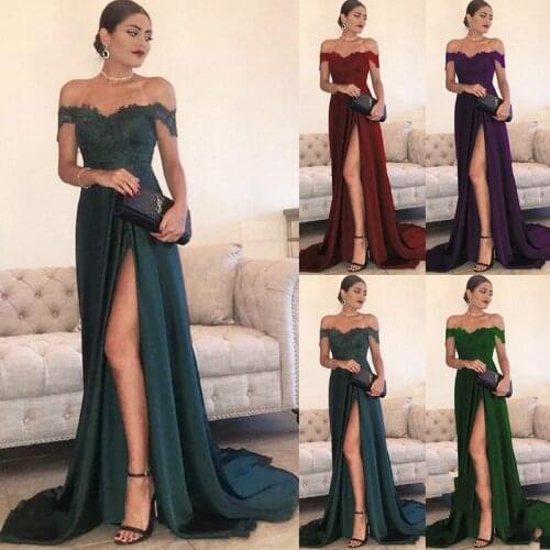 2021 New Sexy One-Shoulder Lace Split Dress Bridesmaid Evening Dress Mopping Floor Long Skirt