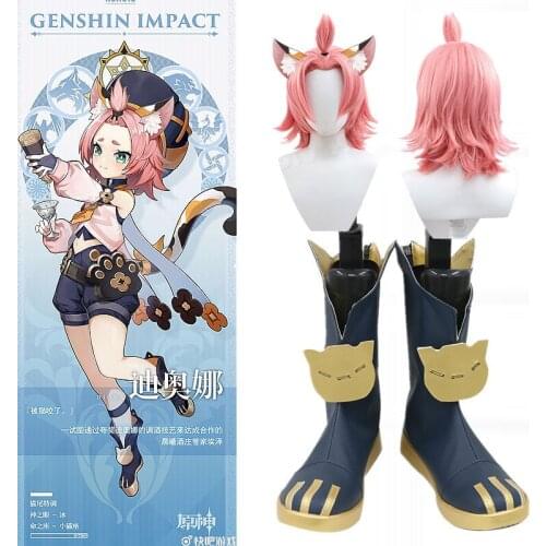 Genshin Impact Diona Cosplay Party Shoes Girls Short Boots Custom Made Diona Cosplay wig hair Halloween Carnival GAME Shoes