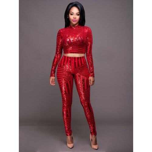 Autumn Elegant Sequins Rompers Jumpsuit 3 Colors Two Pieces Outfits Bodysuit Long Sleeve Sexy Club Bodycon Playsuit SMLXL