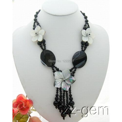Natural Onyx Shell Flower Necklace Pure manual weaving 50CM