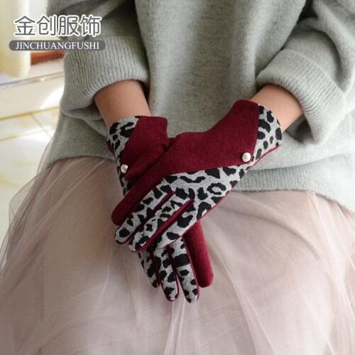 Thin Leopard Grain Splicing Womens Cashmere Touch Screen Gloves Warm Points Riding Gloves Winter Gloves Men Pink Gloves