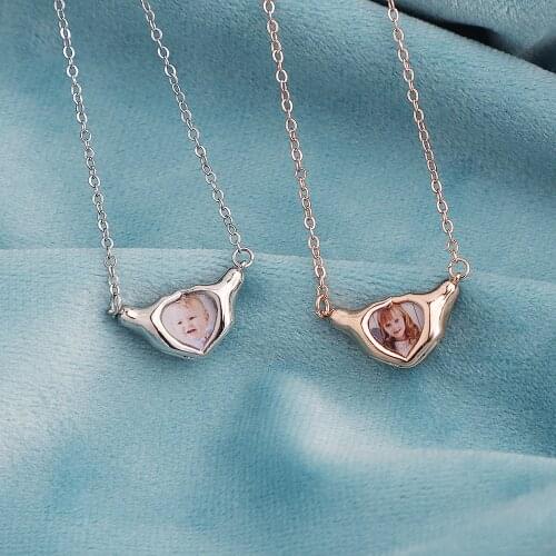 Customized DIY Heart Shaped Pendant Copper Personalized Colorful Baby Childrens Photo Necklaces For Women Men Memorial Present