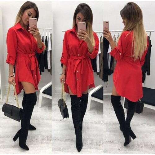 Casual Beach Dress Half Sleeve Lapels Single-breasted Irregular Belted Dresses Spring Dress For Women Dress