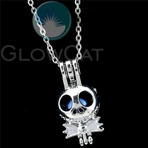 R-K1155 Christmas Cartoon Boy Skull Beads Cage Pendant Diffuser Aroma Pearl Cage Locket Necklace