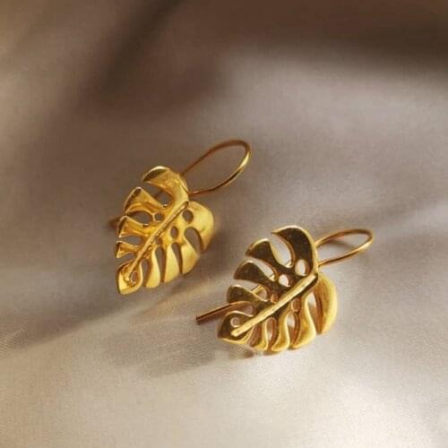 Bohemian Monstera Leaf Dangle Drop Earrings Women Gold Tropical Hollow Plant Leaves Party Gifts