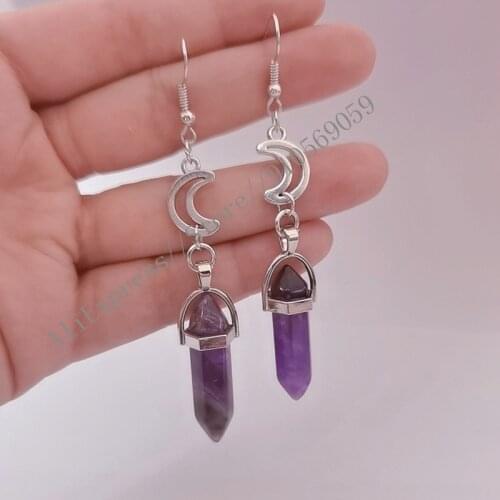 Purple Stone Moon Earrings Fashion Witch Mystical Jewelry Gorgeous Wedding Delicate Crescent Punk Statement Women Gift