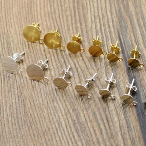 Real 925 Sterling Silver Gold Blank Post Earring Studs Base Pins With Earring Plug Findings Ear Back For DIY Jewelry Making