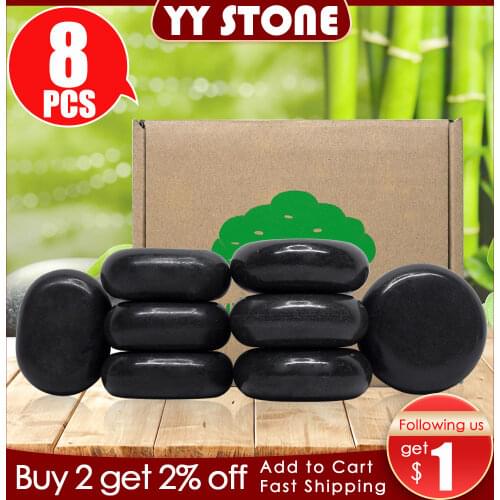 Tontin 8pcs/set Hot Stone Massage Set Heater Box Relieve Stress Back Pain Health Care Lava Basalt round massage tool Stones