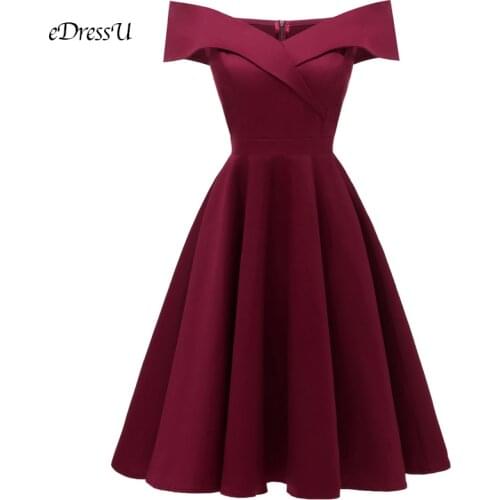 Robe de Soiree Burgundy Boat Neck Evening Dress Elegant Formal Party Dress Tea Length Dress Vestido de Fiesta DN-1635