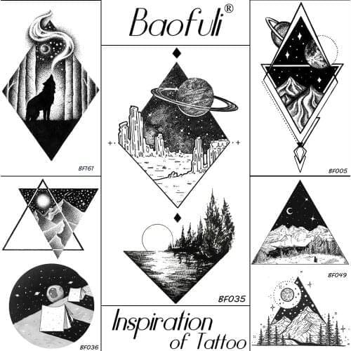 BAOFULI Geometric Rhomboid Temporary Tattoo Galaxy Planets Sun Sea Plant Waterproof Tatoos Men Body Art Black Tattoo Stickers