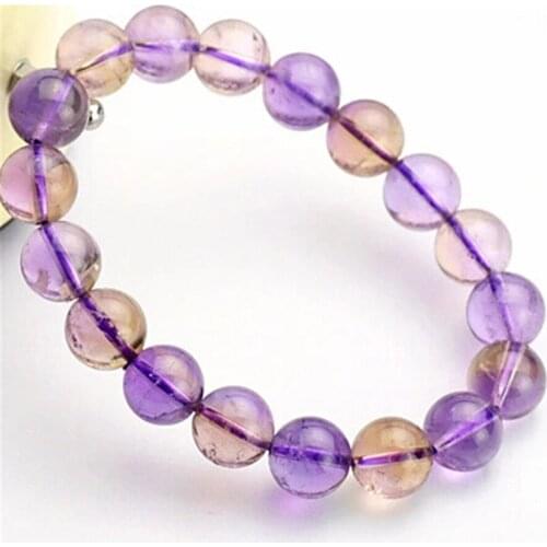 Yellow Purple Transparent Round Bead Bracelet For Women 9-15mm Genuine Crystal Quartz Natural Stone Bracelet