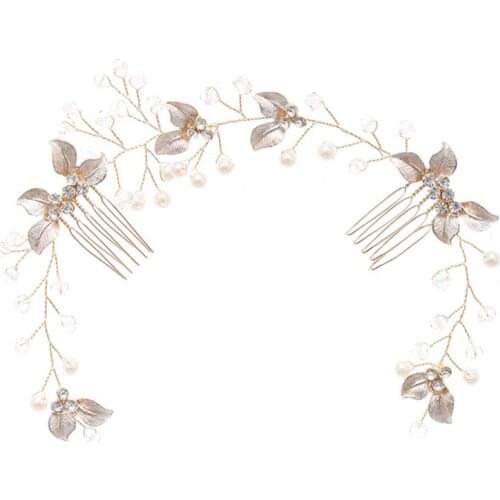 Gold/Silver Flower Hair Vine Wedding Tiara Women Insert Comb Headband Handmade Bridal Hair Piece Accessories Jewelry