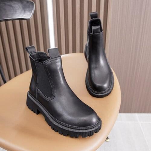 Womens Chelsea Boots Genuine Leather 2021 New Autumn Winter Fashion Womens Ankle Boots Retro Martin Boots Ladies