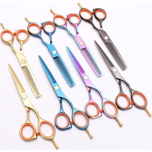 2Pcs 1014C 5.5In. 16cm Engraving Logo Styling Tool Bang Cut Hairdressing Scissors Cutting Scissors Thinning Shears Hair Scissors