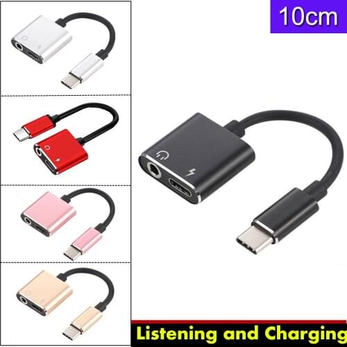 2 in1 Type-C USB C to 3.5mm AUX Audio Headphone Jack Adapter Charger Cable 0.1M
