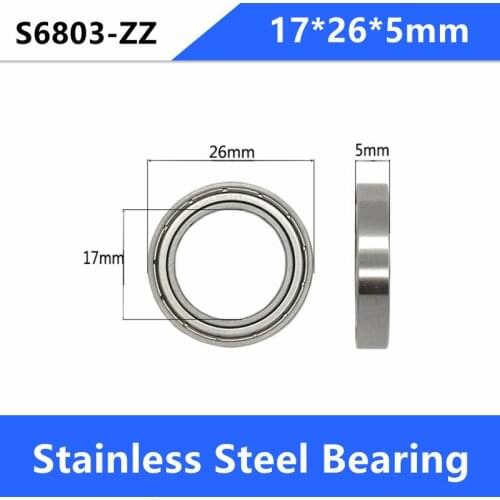 20pcs/lot ABEC-5 S6803ZZ S6803 ZZ Stainless Steel bearing 17*26*5 mm Deep Groove Ball Bearing 17x26x5 6803ZZ 6803