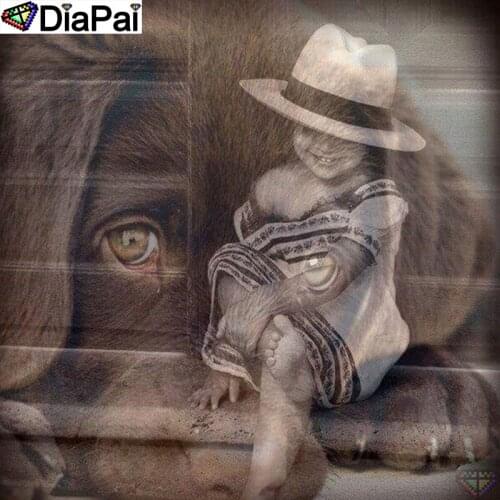 DIAPAI Full Diamond Embroidery Diy 5D Diamond Painting Cross Stitch "Girl hat animal dog" Full Drill Home Room Decor A25516