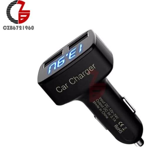 Dual USB Car Charger 5V 3.1A Display Voltage Current Charger Temperature Monitor Adapter for Car Tablet Smart Phone