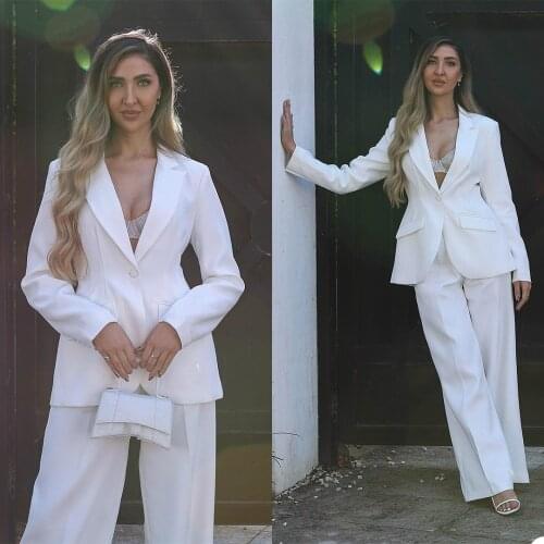 White Bridal Women Blazer Pants Suits Slim Fit Office Lady Party Prom Jacket Red Carpet Leisure Outfit Coat ( Jacket+Pants)