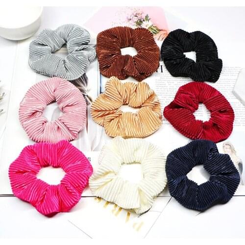 Free shipping Fashion women pretty solid fold Hair bands cute glossy hair scrunchies girls hair Tie Accessories Ponytail Holder