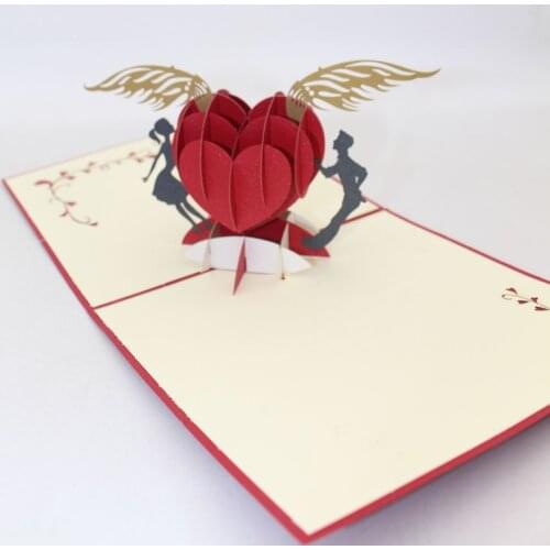 3D Handmade Flying Heart Sweet Lovers Couple Paper Invitation Greeting Cards PostCard Valentines Day Wedding Anniversary Gift