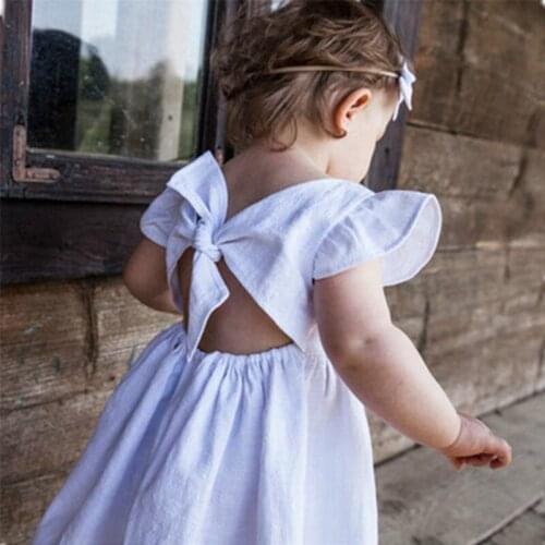 Baby Dress Cotton Linen Pure Color Childrens Bow Princess Dress Tutu Cute Dress for Girls Toddler Kids Dress Birthday