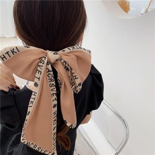 Luna&Dolphin French Style Wide Ribbon 150X13cm Classic Color Letter Printed Pink Long Scarf Headbands Neckerchief Fairy Streamer