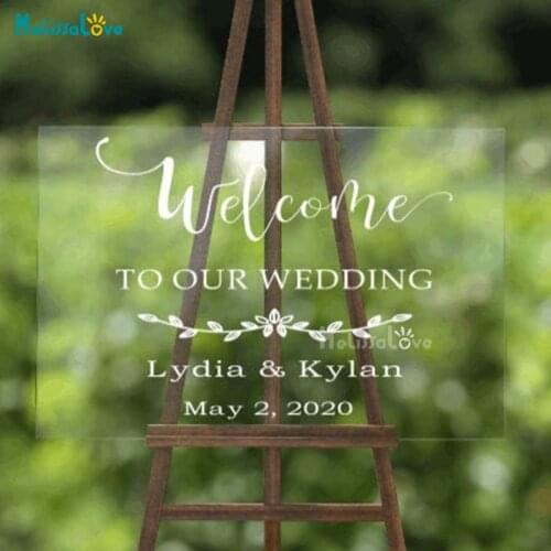 Welcome to our wedding Decal Reception Sign Board Mirror Decor Custom Name Date Removable Vinyl Wall Sticker Mural BD719
