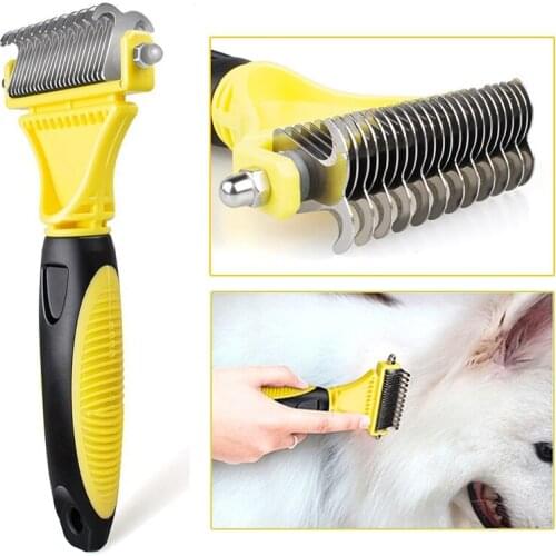 Stainless Double-sided Pet Cat Dog Grooming Combs Brush Professional Large Dogs Open Knot Rake Knife Pet Grooming Products