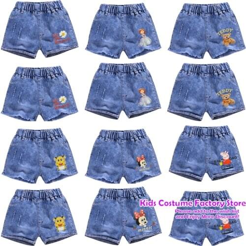 New 3-15Years Girls Denim Shorts Summer Cartoon Fashion Cute Shorts Floral All-match Childrens Girls Denim Shorts Teenagers