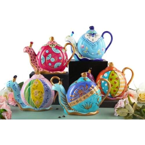 Ins colorful snail ceramic pot handmade painted ceramic teapot ornaments bubble tea cup kawaii bottle