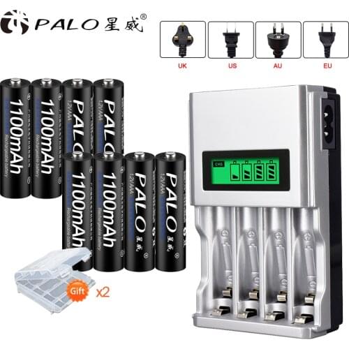 PALO Intelligent LCD Display Battery Charger For NI-MH NI-CD AA AAA Rechargeable Battery Charger+8pcs AAA rechargeable Batteries