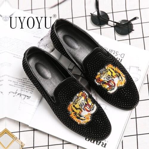 UYOYU Classic Genuine Leather Business Mens Dress Shoes Fashion Elegant Formal Wedding Tiger Office Oxford Shoes For Men Black