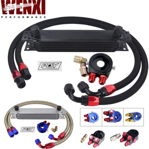 7 Rows Oil Cooler Kit AN10 Transmission Oil Cooler Kit + Oil Filter Adapter + Stainless Steel Braided Hose With WX Sticker +Box