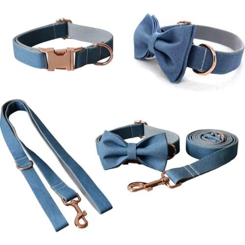Cowboy 02 Gray Low Denim Blue Free Engraved Metal Buckle Retailing Stout Durable Soft Dog Collars Handmade Pure Cotton